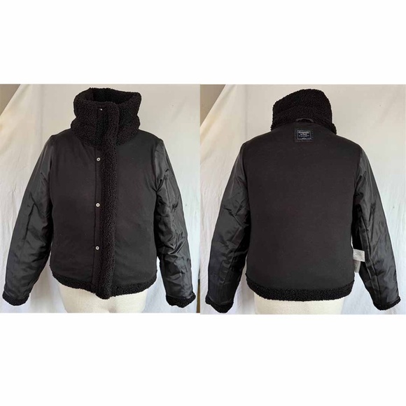 Abercrombie and Fitch A&F Women Large Black Sherpa Mini Puffer Jacket EUC - Picture 10 of 12